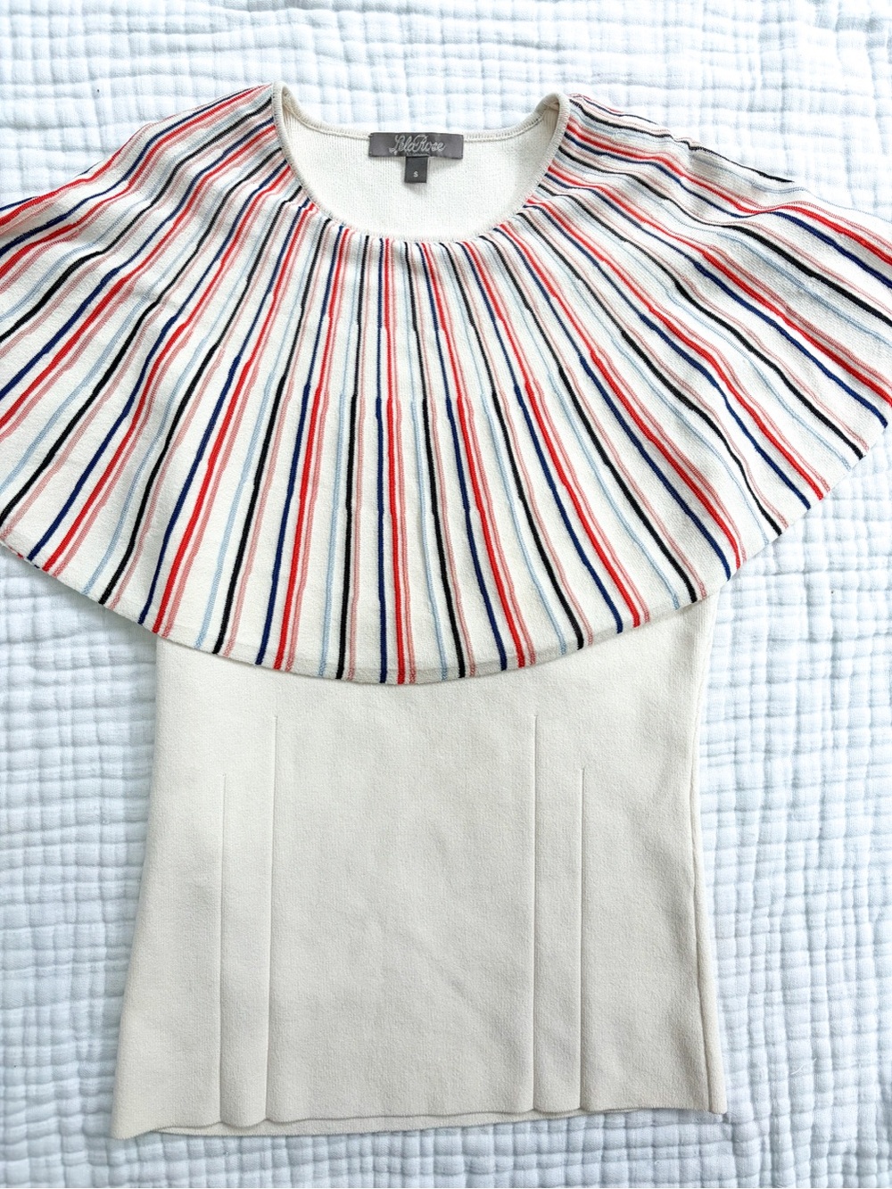 Lela Rose Striped Capelet Knit Top Women S Ivory Red Blue Designer
